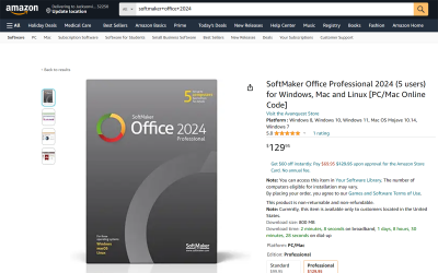 SoftMaker Office 2024 is available on Amazon, B&H, Newegg and Walmart web sites